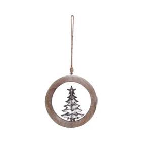 Árbol de Navidad de aluminio más vendido, acabado en plata, anillo colgante de madera, accesorios decorativos para festivales, colgantes de pared decorativos - Product Image 1