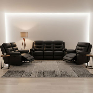 Juego de Muebles Reclinables para Sala de Estar Moderna, Sofá de Cuero Sintético Negro, Sofás Reclinables Seccionales <span class=keywords><strong>3</strong></span>+<span class=keywords><strong>2</strong></span>+1 - Product Image 2