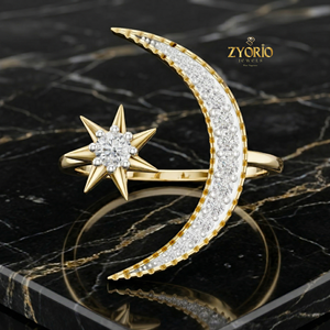 Moon Star Lab Diamond 10K GOLD <b>Open</b> <b>Ring</b> Celestial Womens Adjustable <b>Ring</b> - Product Image 4