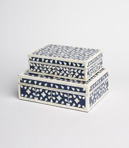 Boîtes à bijoux de luxe en incrustation d'os boîte décorative de conception florale bleue d'excellente qualité d'Inde - Product Image 1