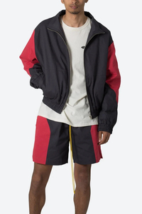 Veste de survêtement coupe-vent pour homme, à blocs de couleur, manches longues, fermeture éclair, col montant sportif, en polyester, pour l'automne - Product Image 3