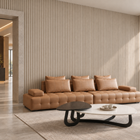 Panneau mural rainuré WPC MORLENX beige imitation bois, design à nervures arrondies, revêtement intérieur en gros pour réceptions de spa et chambres d'hôtel
