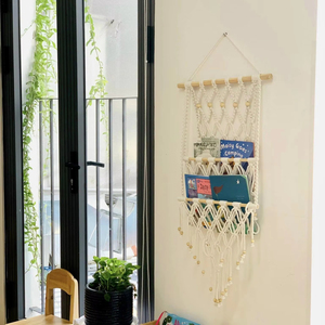 Malla de macramé hecha a mano estilo bohemio cortina colgante de pared y colgador de plantas decoración de habitación para el hogar boda Café©Uso - Product Image 4