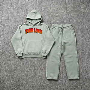 ชุดเสื้อผ้า2ชิ้นสำหรับผู้ชายชุดเสื้อมีฮู้ดและกางเกงผ้าฝ้าย100% โอเวอร์ไซส์ปักโลโก้ตามสั่ง - Product Image 6