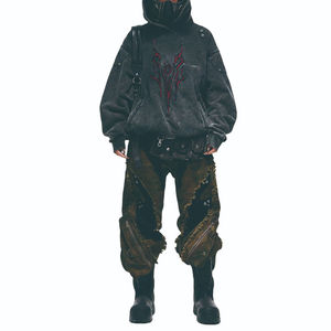 Sudadera con Capucha Personalizada de Alta Calidad, Estilo Holgado, con Apliques de Botones, Estilo Urbano, Vintage, Bordada, Lavada, para Mujer - Product Image 3