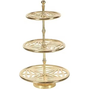 Great Quality Gold Finished 3 <b>Tier</b> Aluminium <b>Cake</b> Stand Decorative Tiered Serving Tray Perfect For Parties & Home Decor - Product Image 1