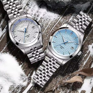 OEM <b>Custom</b> <b>Logo</b> <b>Automatic</b> Mechanical <b>Watch</b> 100M Water Resistant 316L Stainless Steel Jubilee Bracelet Ice Blue Textured Dial - Product Image 2