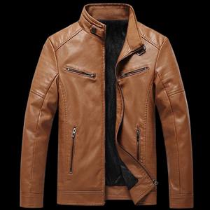 Chaqueta de cuero para hombre estilo universitario, nueva colección primavera-otoño, de felpa, a la moda, con capucha, cuello alto, logo frontal, estilo vintage, efecto adelgazante. - Product Image 1