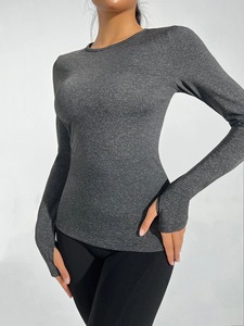 เสื้อยืดแขนยาวผ้าสแปนเด็กซ์แบบเรียบสำหรับผู้หญิงเสื้อยืดผ้าสแปนเด็กซ์เข้ารูปสำหรับออกกำลังกาย - Product Image 5