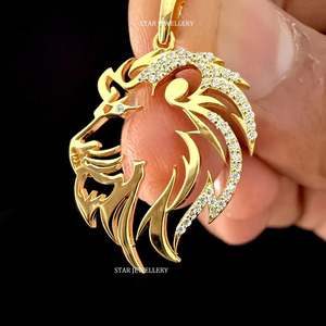 14K Or Massif Naturel Diamant Lion Pendentif Fine Jewelry. - Product Image 1