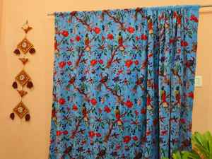 Cortinas y cenefas modernas de terciopelo con estampado de pájaro azul cielo, decoración de lujo hecha a mano para el hogar, barra opaca de bolsillo, fábrica de bajo costo - Product Image 4