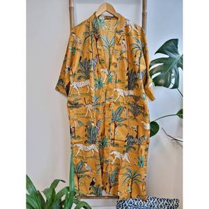 Robe en coton imprimée à la main, style kimono indien, robe de détente bohème, vêtement de loisirs respirant - Product Image 1