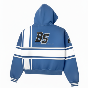 Luxe 365 GSM coton polyester mélange fermeture éclair sweat à capuche dégradé bleu blanc panneaux doublure confortable logo personnalisé broderie bases à capuche - Product Image 4