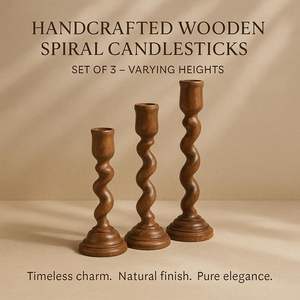 Juego de 3 Portavelas de Madera en Espiral, Portavelas de Madera Hechos a Mano para Centro de Mesa de Sala de Estar, Madera de Mango - Product Image 2