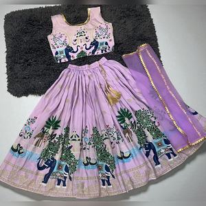 Lehenga Choli para Niñas, Ropa de Fiesta, Estampado Digital, Algodón Muselina, Vestido de Boda, Hasta 13 Años, Precio al por Mayor - Product Image 2