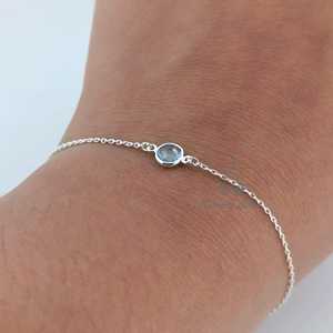 <b>Adjustable</b> 925 Sterling <b>Silver</b> Aquamarine <b>Bracelet</b> Handmade Dainty Natural Gemstone Jewelry Unique Birthstone with 14K Gold - Product Image 5