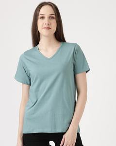 Camiseta de verano personalizada de alta calidad con cuello en V para mujer 100% seda algodón Spandex Casual manga corta suelta Slim Fit ecológico para - Product Image 1