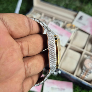 Montre automatique Moissanite VVS entièrement pavée, boîtier carré en or et argent bicolore, montre de luxe à cadran romain pour homme - Product Image 4