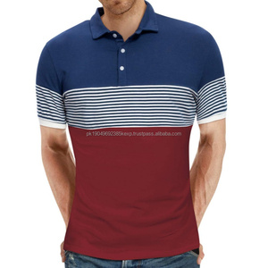 Polos de manga corta personalizados para hombre, camisetas de algodón a rayas con costuras de colores en contraste para deportes informales - Product Image 5