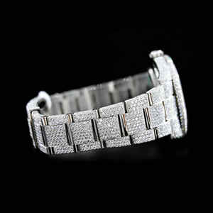 Relojes de pulsera ostentosos de lujo de alta calidad para hombre totalmente diamante helado en oro plata estilo Hip Hop banda de acero inoxidable nueva India - Product Image 5