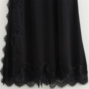 Verano nuevas mujeres de moda temperamento cuello en V sin mangas Color sólido encaje recortado delgado y Sexy Vestido con tirantes - Product Image 5