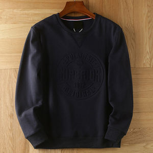 OEM Vintage Sudadera de cuello redondo con patrón en relieve 3D 100% algodón pulóver abrigo superior sudaderas con capucha para hombre en talla grande de invierno - Product Image 5