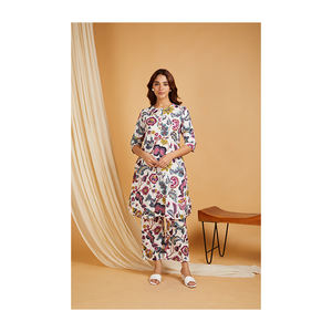 Vestido Kurti Plazo de Chifón Estampado Lavable para Mujer 2024, Multicolor, Mangas Tres Cuartos, Cómodo, Largo Midi - Product Image 1