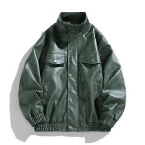 Nouvelle veste bomber en cuir tendance pour homme, style rétro, polyvalente, respirante, pour couple, moto, printemps, élégante et tendance - Product Image 1