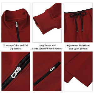 Survêtement zippé complet pour hommes de qualité supérieure vêtements de sport en polyester rouge tenue de jogging 2 pièces - Product Image 3