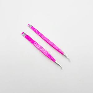 Pince à épiler en acier inoxydable de couleur rose pour extensions de cils 45 degrés Diamond Heart Grip durable - Product Image 2