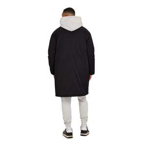 Veste Parka pour hommes Manteau à capuche noir Longline avec isolation rembourrée Fermeture éclair sur le devant et look Streetwear - Product Image 2