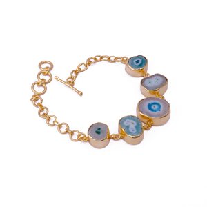 Conjunto de collar de piedras preciosas de cuarzo solar, pulsera ajustable, brazalete de Latón chapado en oro Unisex, pulsera de múltiples piedras preciosas de moda, joyería - Product Image 2