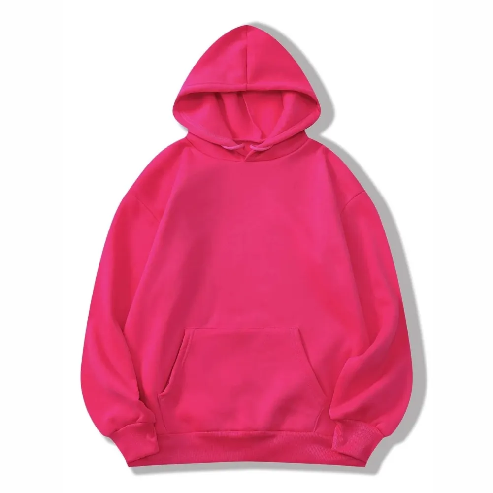 Hoodie atasan Crop wanita, ukuran besar warna Solid dengan kantong kanguru kasual merah muda katun bergaya Pullover hoodie disesuaikan