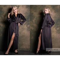 Robe Kimono Longue Décontractée en Soie Satinée Grande Taille Respirante Unie Douce Col en V avec Cordon de Serrage pour Mariée Femme Cadeau Demoiselle d'honneur Été