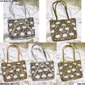 Exclusive Designer Ethnic Handmade Crystal Shell Embellished Stone Studded <b>Evening</b> <b>Bag</b> Stylish Fashion for Party Bridal - Product Image 2