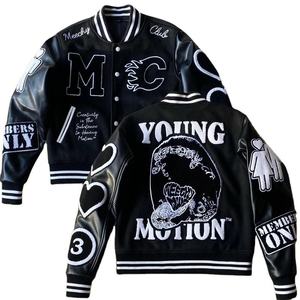 Chenille Embroidery Patches Leather Sleeves Streetwear Varsity Winter Jacket Men's Wool Letterman Varsity Jackets Stand Collar - Product Image 4