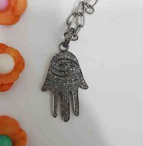 Hamsa จี้มือ925เงินสเตอร์ลิงปูธรรมชาติเพชรย้อนยุคสีดำโรเดียมชุบเครื่องประดับ30x20มม. ขนาดสำหรับงานแต่งงาน - Product Image 3