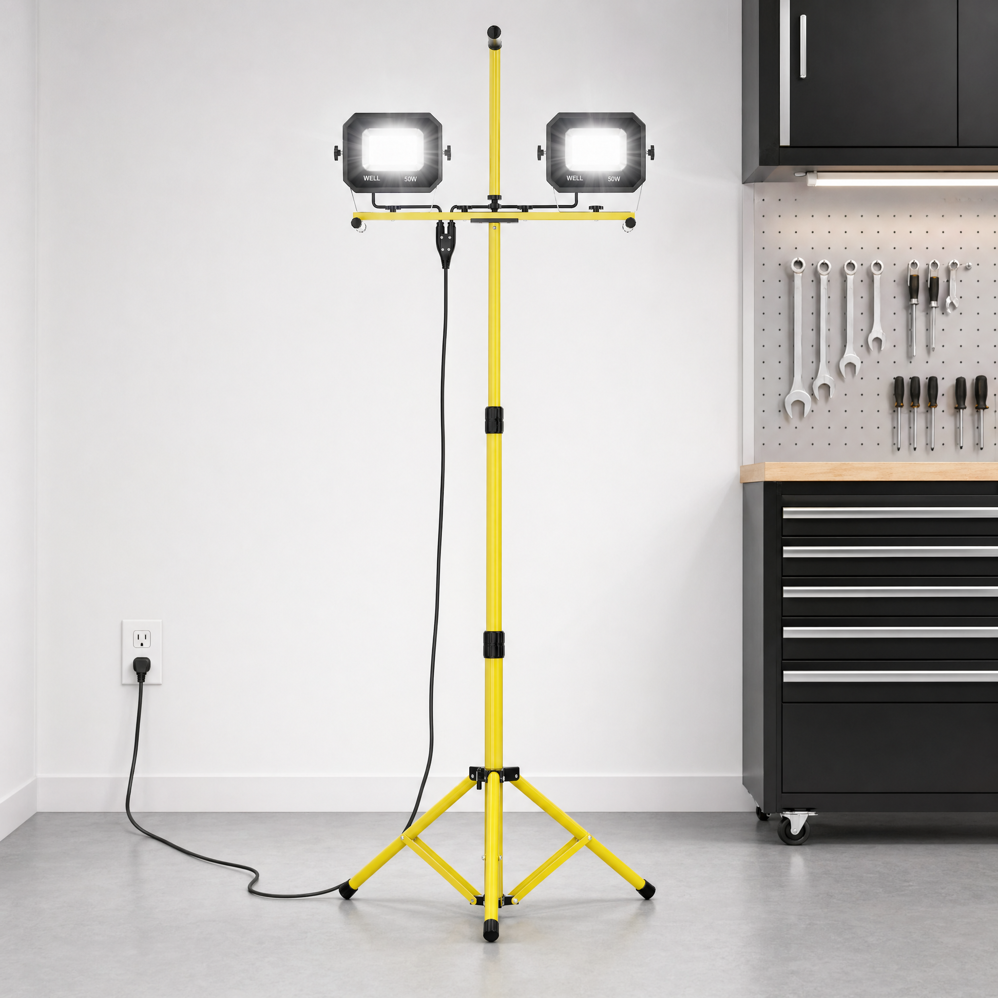 Linsheng 100W 10000LM Dual Head Portable LED Work Light ETL Listed Work Lamp 360 Rotatable Jobsite Light for Construction