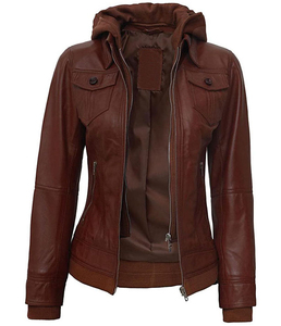 High Quality Custom Women's Genuine Leather Motorcycle Jacket with Satin <b>Waterproof</b> <b>Zipper</b> Closure-Wholesale - Product Image 3