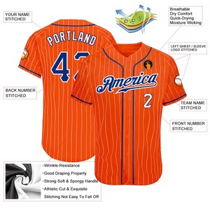 Maillot de baseball authentique personnalisé à fines rayures orange blanc royal - Product Image 3