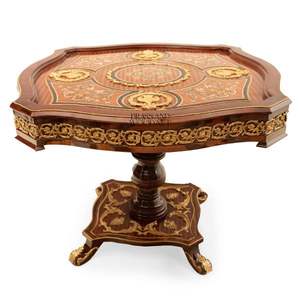 Mesa de Entrada Clásica de Lujo con Incrustaciones de Madera y Detalles de Latón - Product Image 2