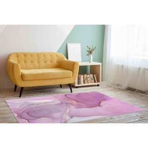 Alfombra de Mármol Rosa: Detalles en Dorado, Alfombra Contemporánea Antideslizante, con Pelo Suave - Product Image 3