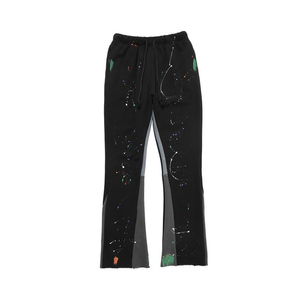 OEM Custom Logo Streetwear Men Sweat Pants <b>Joggers</b> Graffiti Paint Splatter <b>Stacked</b> Custom Logo 100% Cotton Flare Sweatpants - Product Image 6