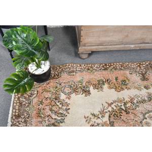 Vintage 3.8 X 7ft Beige Brown Wool <b>Rug</b> Handmade Turkish Classic Style with Patchwork Design Latex Backing for <b>Bedside</b> Use - Product Image 5