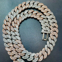 Collier de rappeur Hip Hop Ice Out à 2 rangées de diamants de laboratoire ronds de 20mm à maillons cubains en or blanc 14K