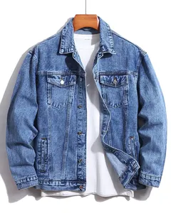 2023 Nieuw Binnen Mode Streetwear Denim Jack Hoge Kwaliteit Custom Design Mannen Gescheurde Knoop Voorkant Denim Jeans Jack