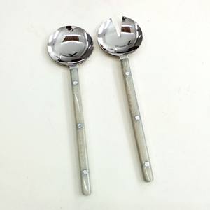 Ensemble de service à salade à manche rond en nacre Ensemble d'ustensiles de service en acier inoxydable plaqué argent Ensemble complet d'ustensiles de salle à manger - Product Image 6