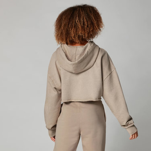 Sweat à capuche court 100% coton délavé à l'acide Taille XS Pull d'hiver en polaire de haute qualité avec ourlet brut et techniques imprimées - Product Image 6