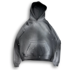 Streetwear 100% algodón estampado rasgado sudaderas con capucha de alta calidad de peso pesado de gran tamaño recortado pulóver desgastado Boxy Fit Sudadera con capucha - Product Image 1