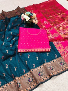 Venta al por mayor de saris de seda tradicionales Paithani para bodas, saris nupciales de verano con bordes Zari, proveedor a granel - Product Image 3
